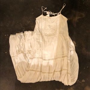 Maxi White Beaded Dress with Floral Embroidery